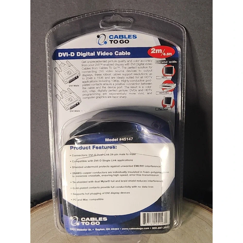 Cables to Go C2G‎ DVI-D M/M Dual Link Digital Video Cable 6.5 Feet 2M STP
